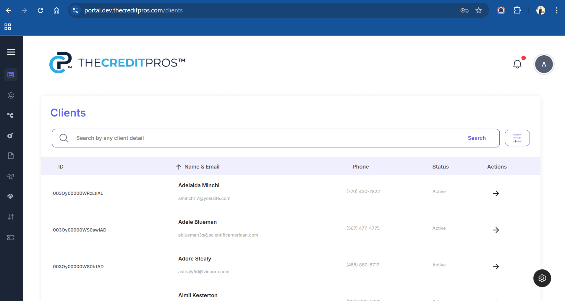 Screenshot of The Credit Pros — Admin Dashboard